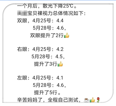 用户视力反馈截图